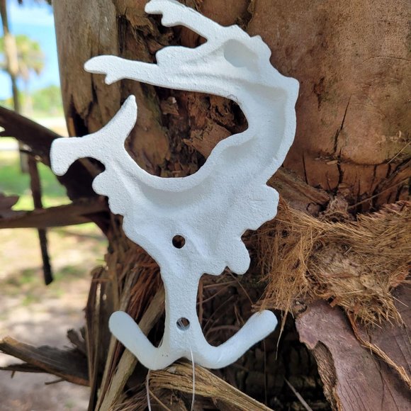 Iron Mermaid Double Wall Hook Distressed White 5" - Picture 4 of 8